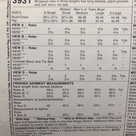 McCall’s 3931 Vintage Sewing Pattern Unisex Robe Size Medium 1988 Vintage UNCUT - Picture 6 of 10